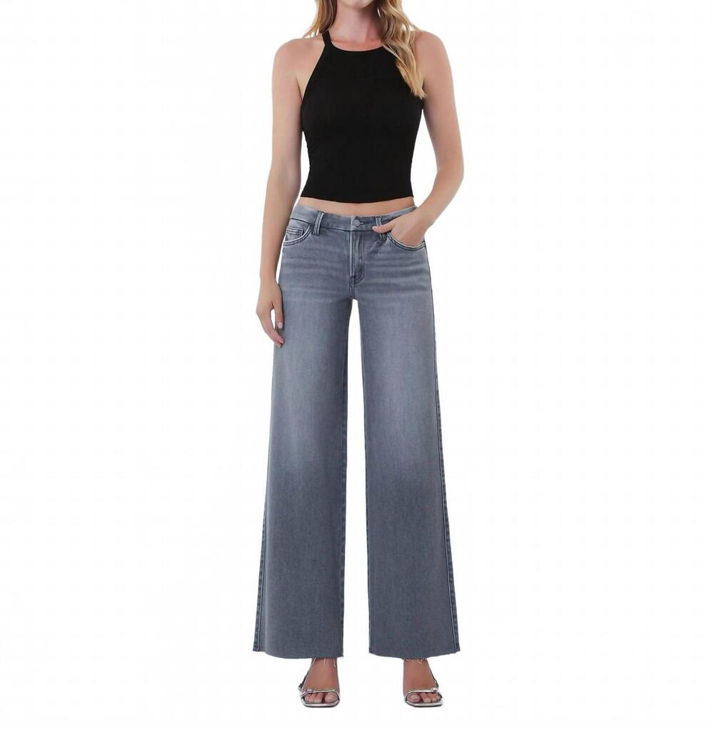 NEW FLYING MONKEY mid rise clean cut raw hem wide leg jeans in gray